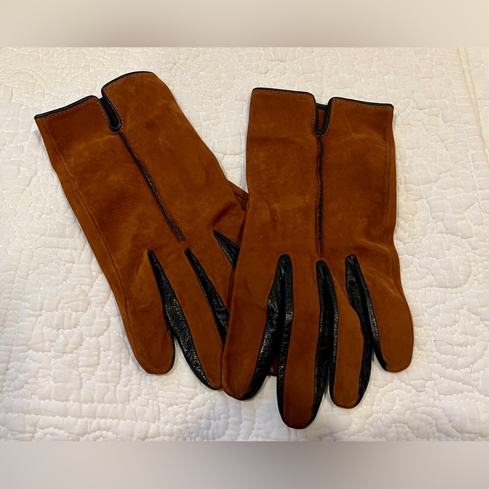 Chestnut Brown Suede Leather Gloves, Fits Women’s Large